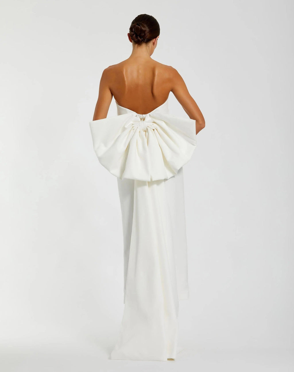 Ivory Strapless Crepe Sheath Dress with Bow