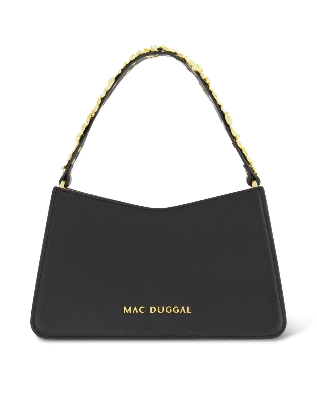 Black Small Leather Shoulder Bag with Gold Floral Strap