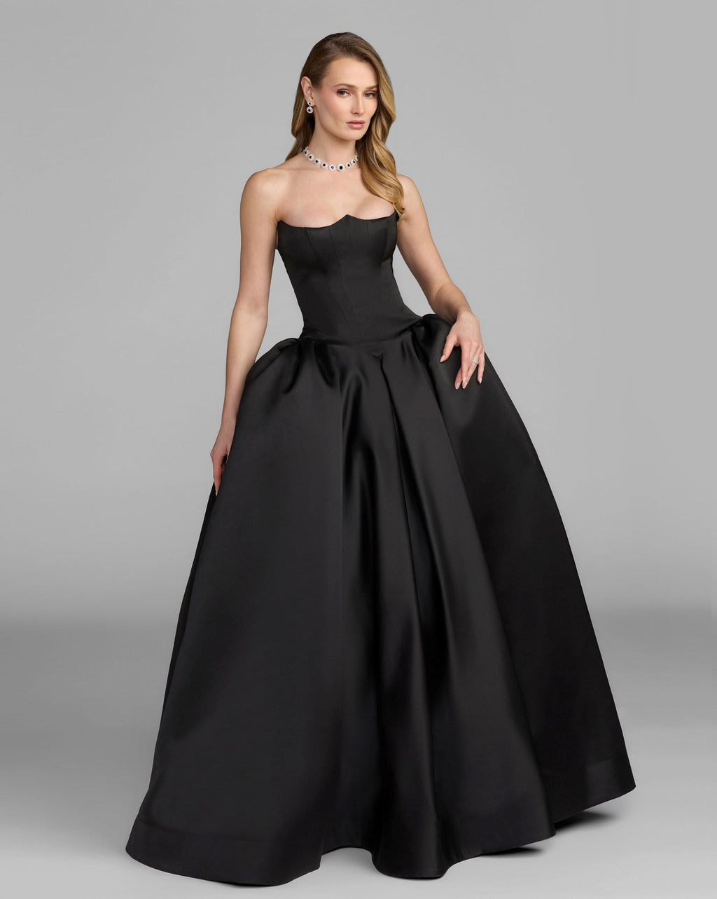 Black Strapless Satin Corset Ball Gown