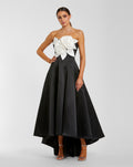 Black Ivory Strapless Satin High Low Gown With 3D Flowers