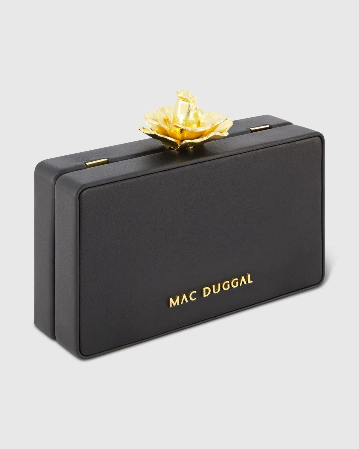 Black Mini Leather Clutch with Gold Rose Closure