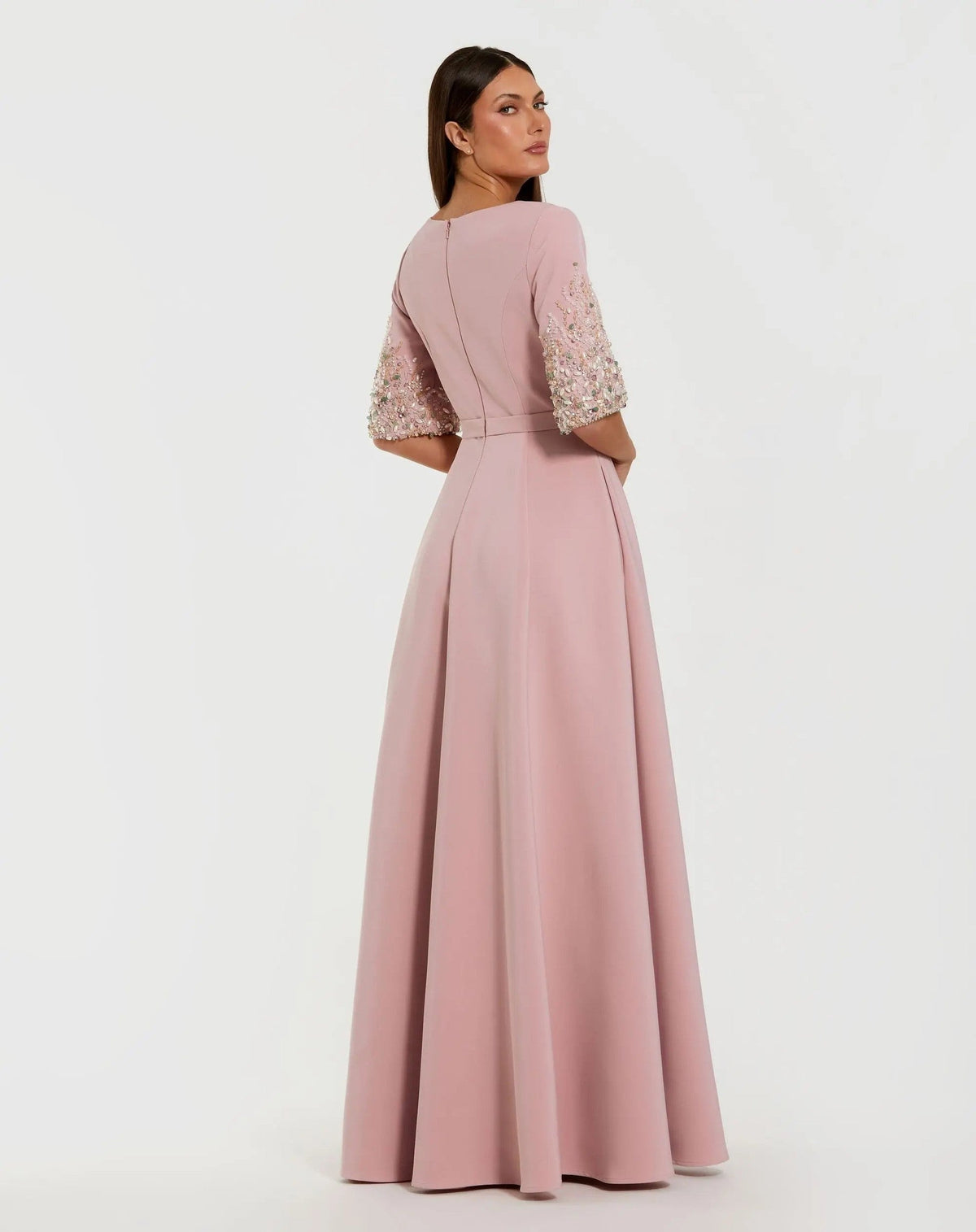 Rose A-Line Gown With Embellished 3/4 Sleeves