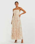 Ivory Multi Strapless Floral Print Ruffle Maxi Dress