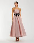 Pink Strapless Polka Dot Midi Dress With Velvet Bow