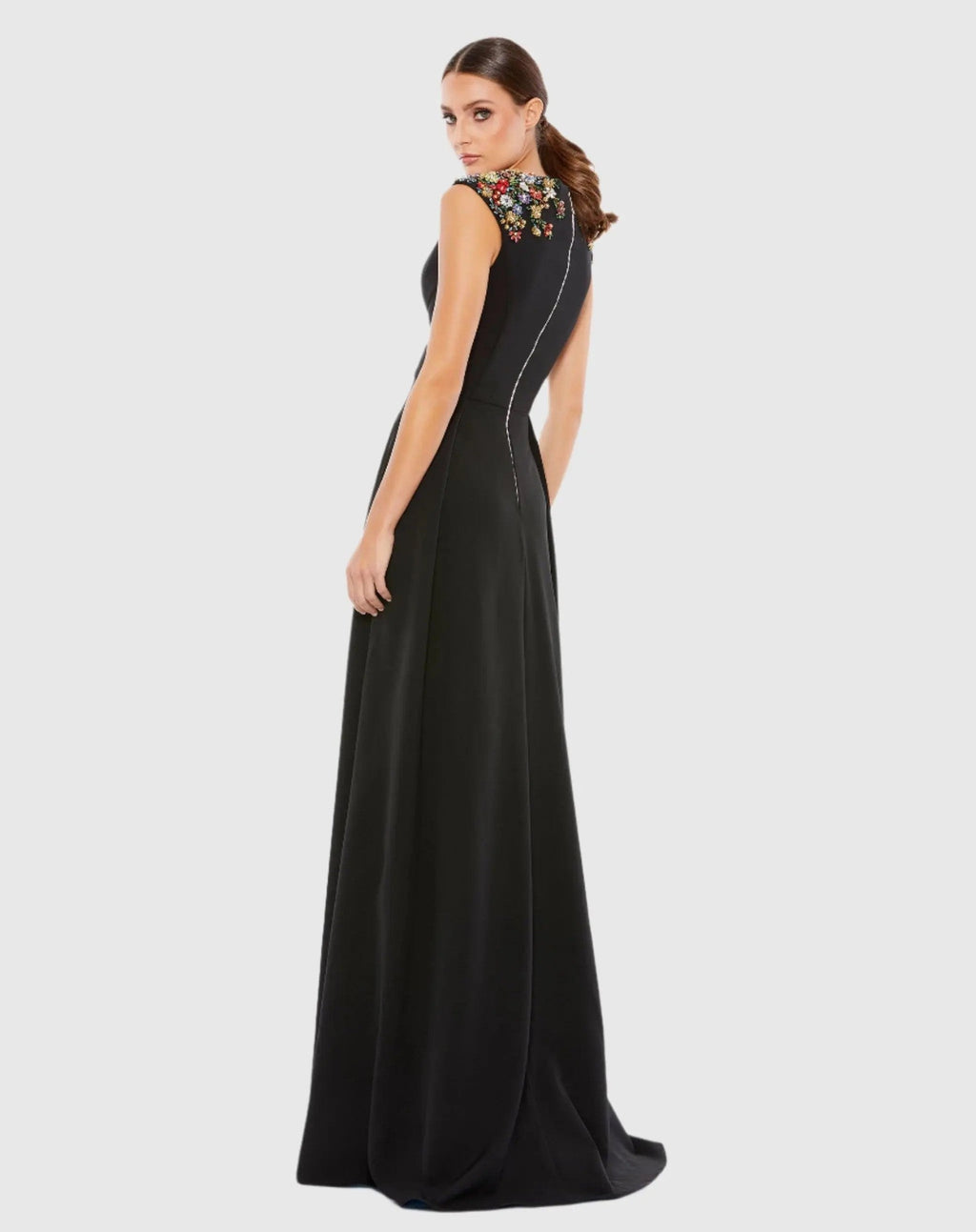 Black Embellished Cap Sleeve A-Line Evening Gown