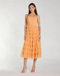 Orange Micro Ruffle Strapless Midi Dress