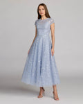 Powder Blue Embroidered Tulle Midi Dress