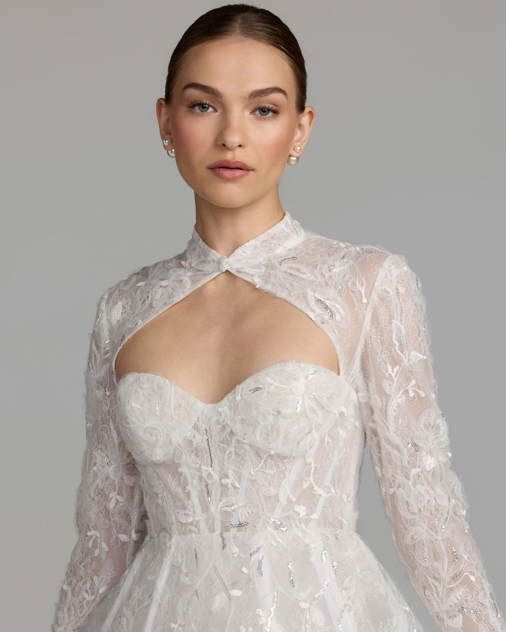 White Long Sleeve Lace A-Line Mini Dress