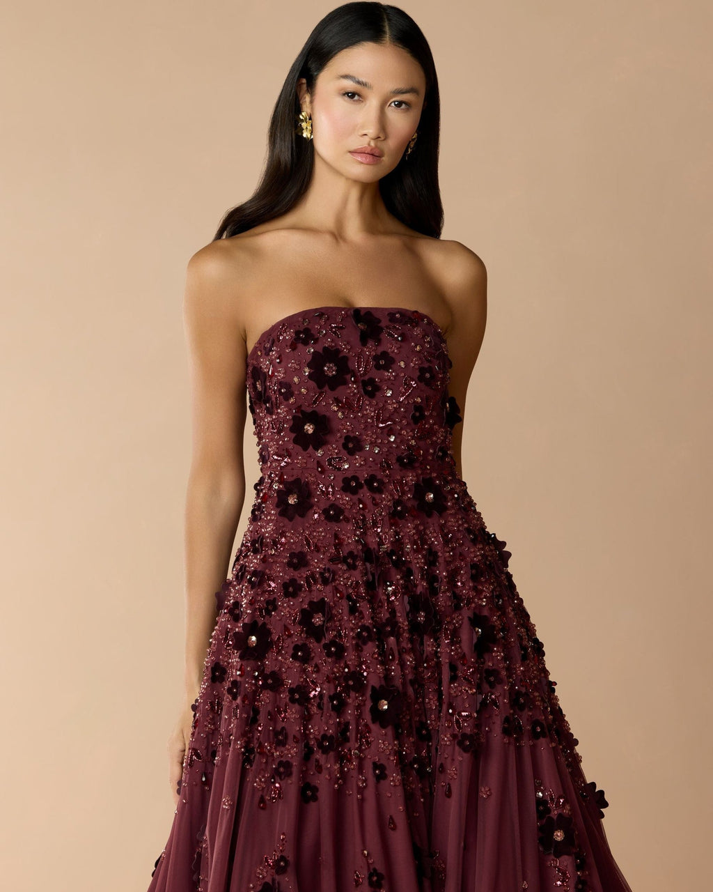 Amethyst Floral Embellished Strapless Ball Gown