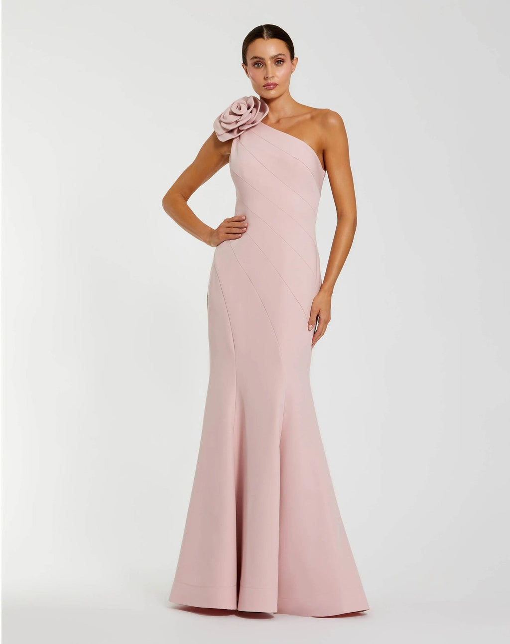 Blush One Shoulder Mermaid Gown With 3D Flower