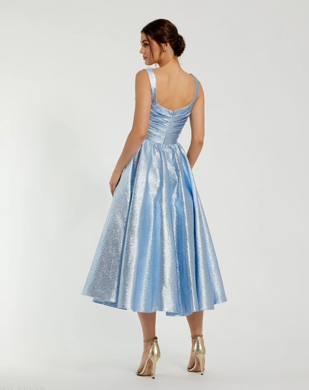 Ice Blue Square Neck Sleeveless Metallic Midi Dress