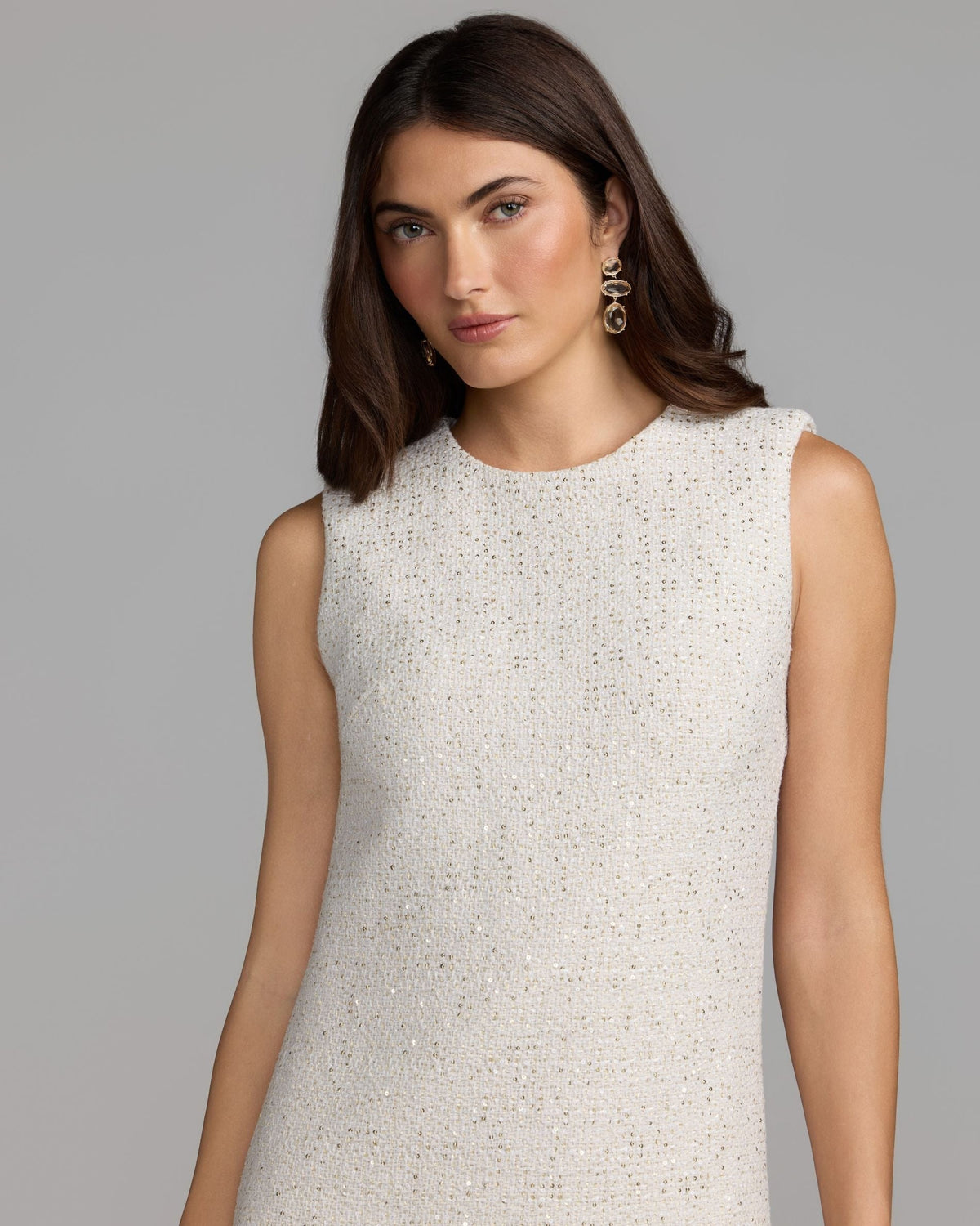 Ivory Boucle Mini Dress with Pearl Trim