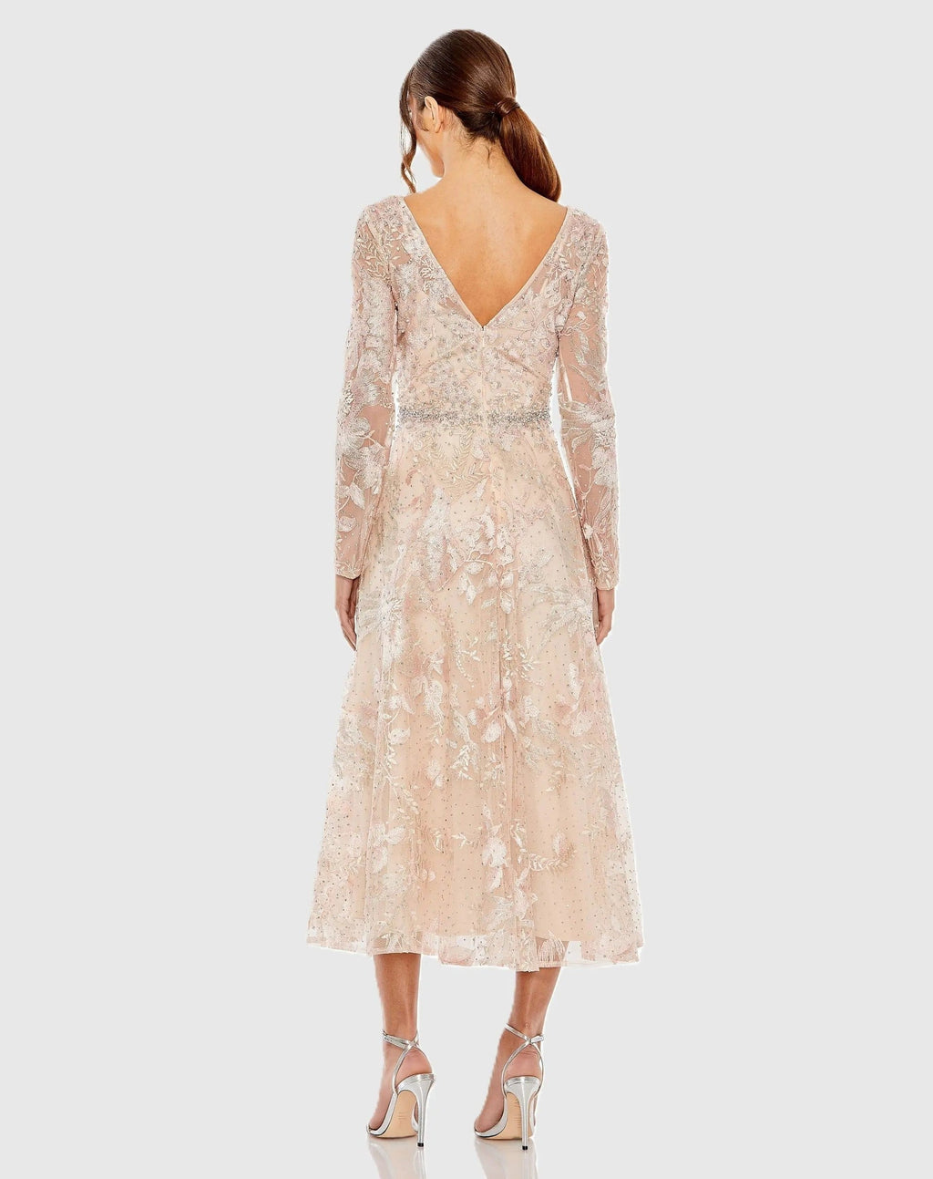 Blush Embroidered Long Sleeve Midi Dress