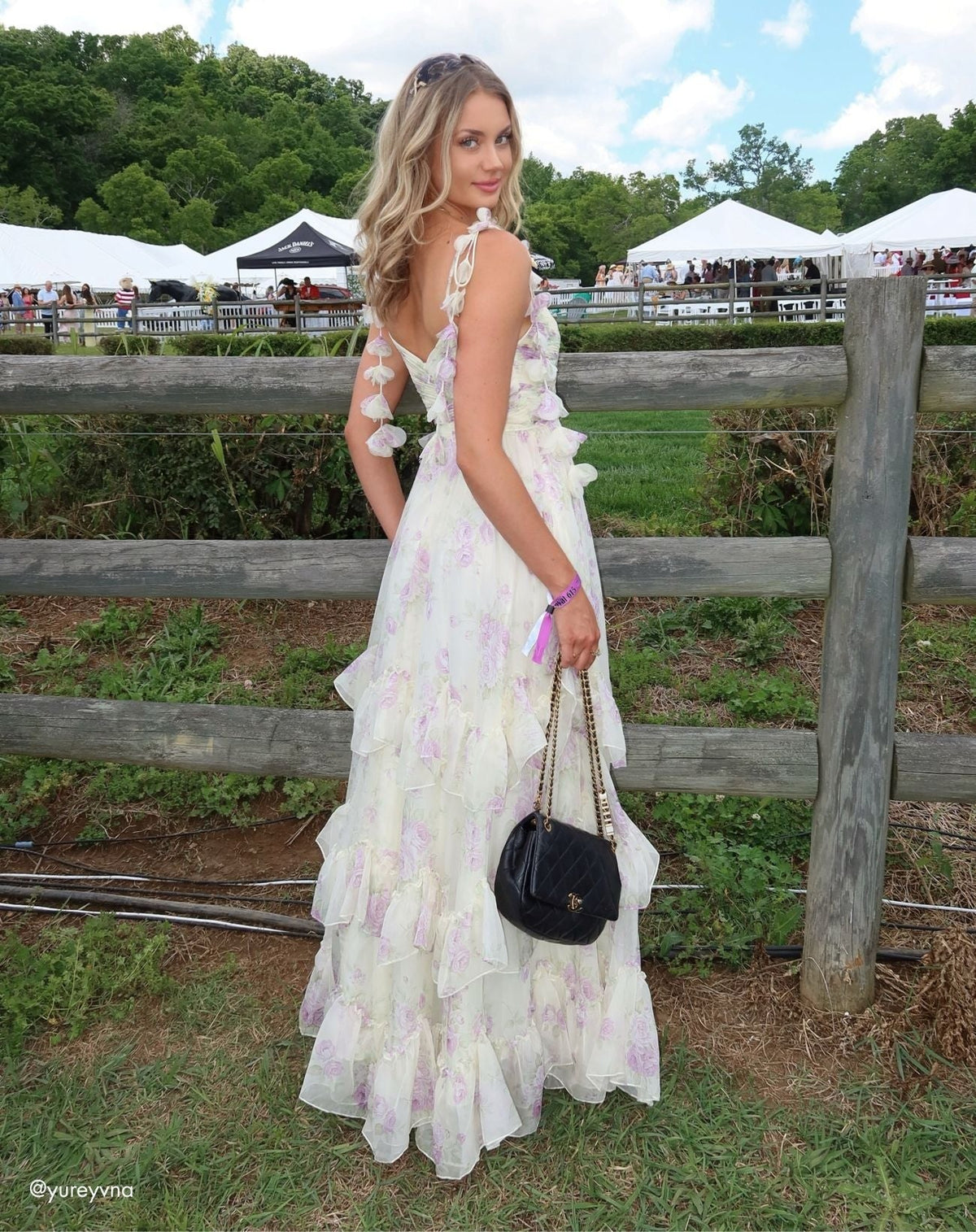 White Floral Chiffon Ruffle Gown With 3D Flower Straps