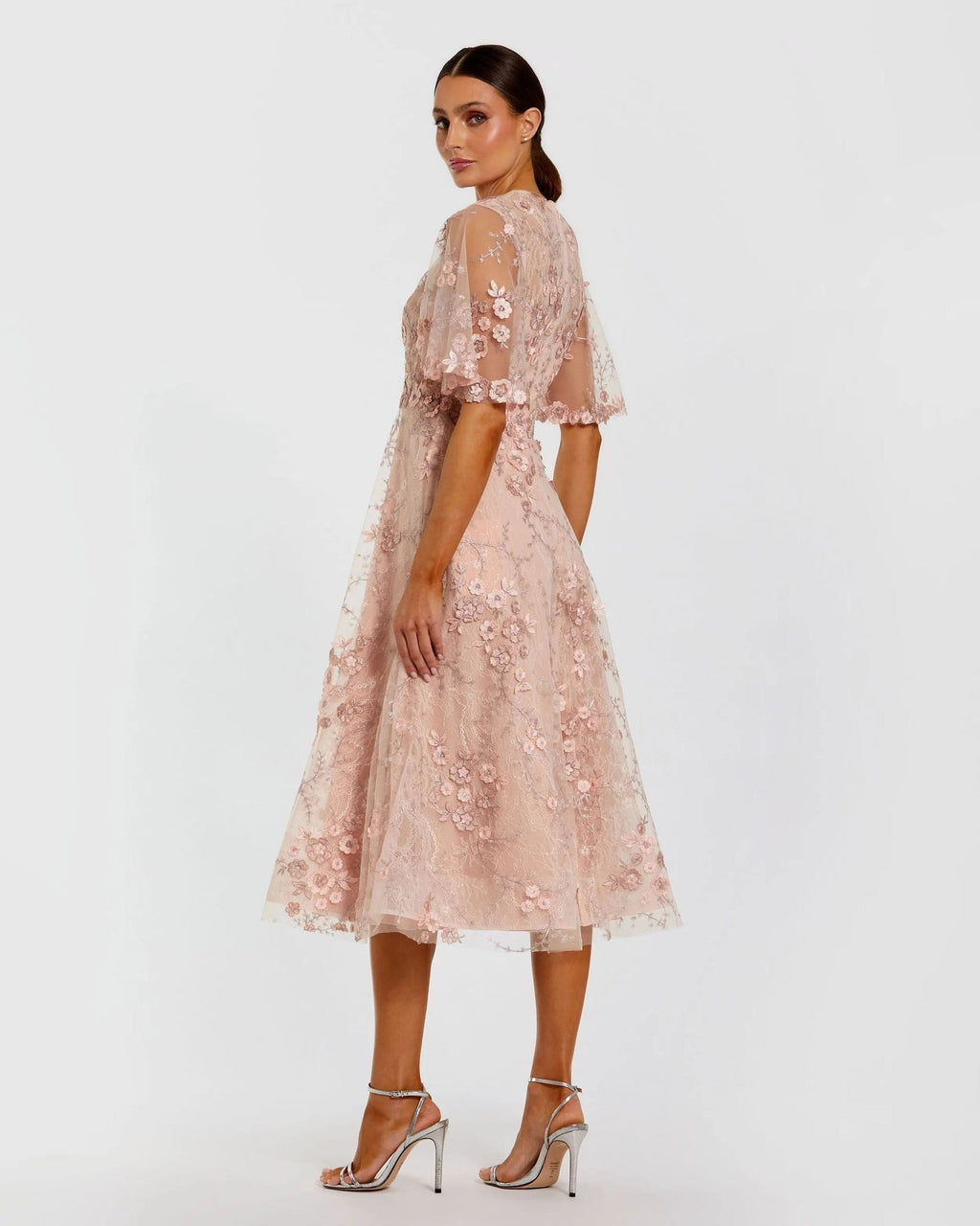 Blush Flutter Sleeve Embroidered Midi Dress