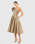 Antique Bronze Metallic Ruffle One Shoulder Midi Dress