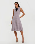 Purple Sleeveless Boucle A-Line Midi Dress With Bow