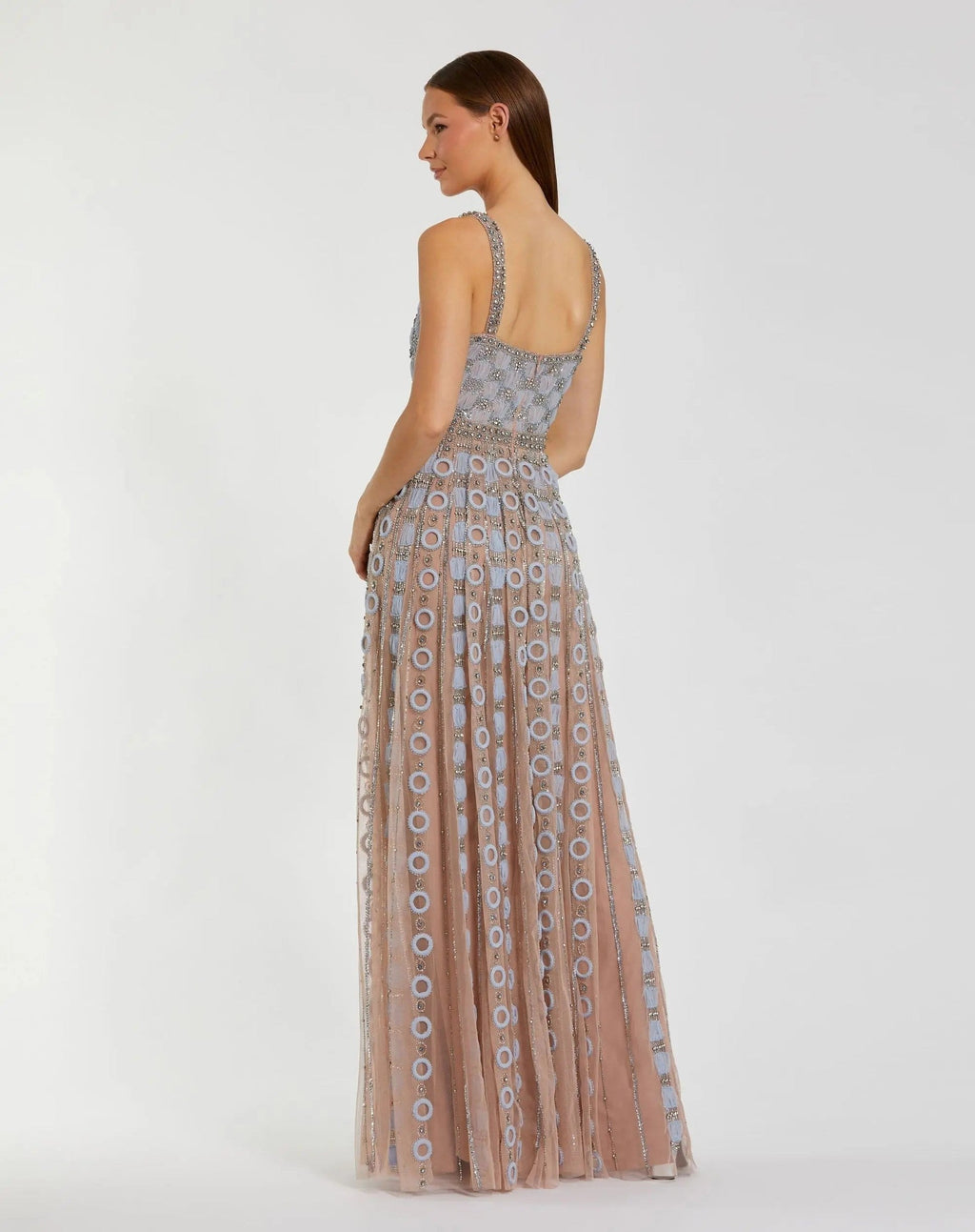 Petite Powder Blue Sleeveless Embellished A-line Gown