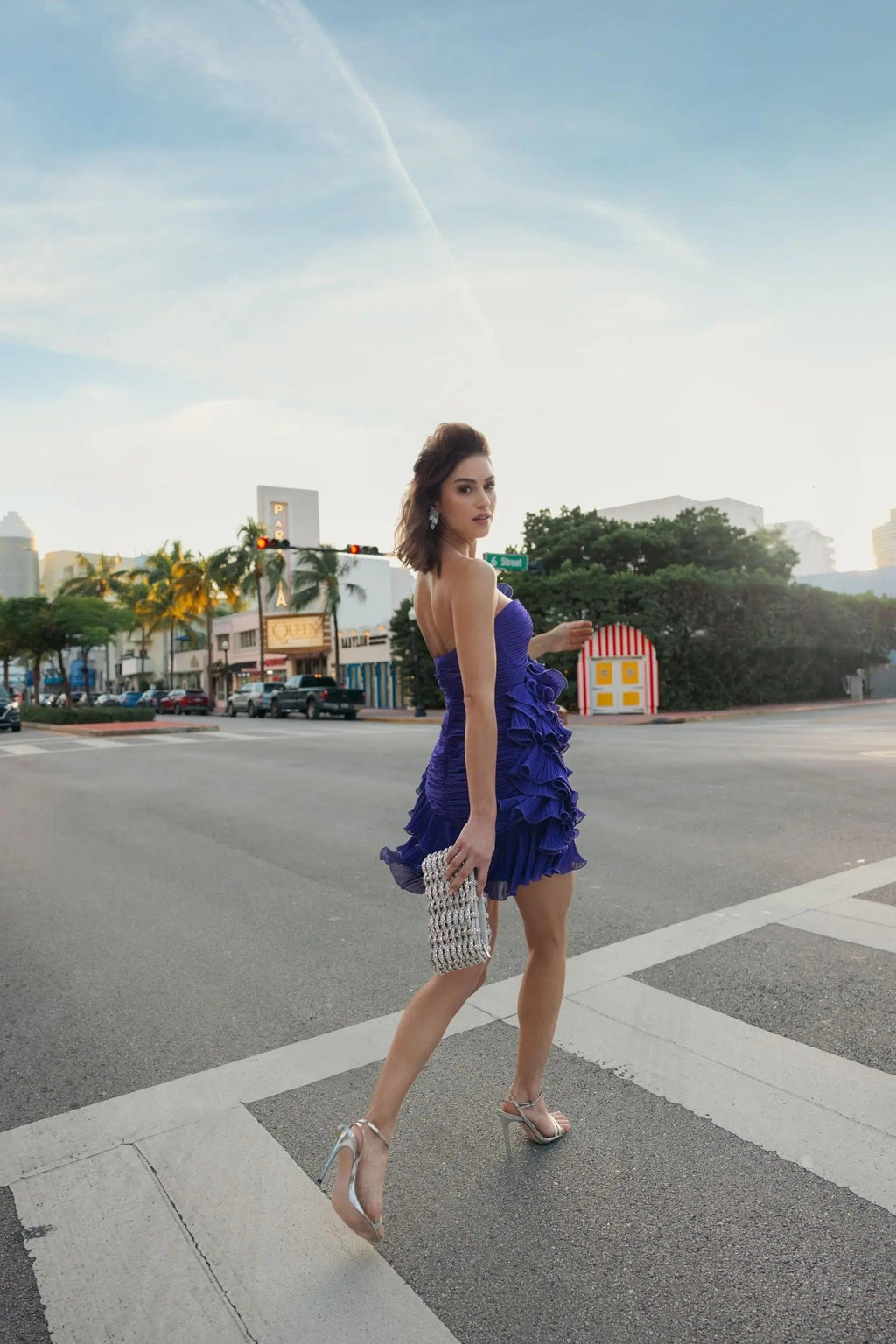 Cobalt Strapless Ruffle Mini Dress