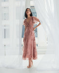 Pink Embroidered Flutter Sleeve A Line Dress