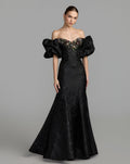 Black Multi Embellished Brocade Off The Shoulder Mermaid Gown