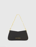 Black Small Leather Shoulder Bag with Gold Chain