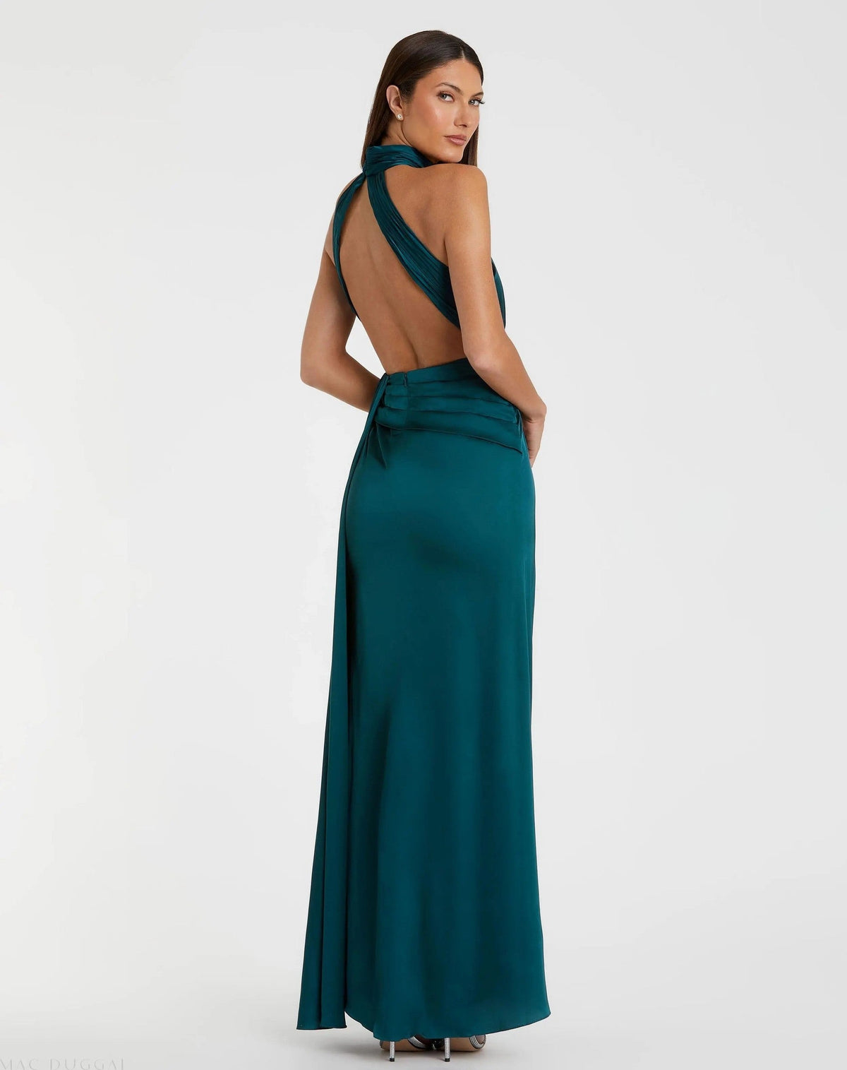 Ocean Sleeveless Open Back Satin Gown