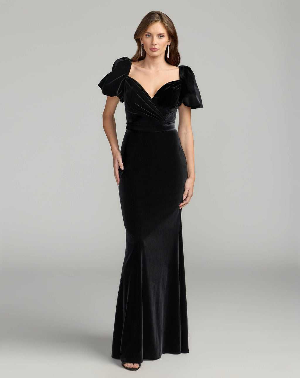 Black Velvet Gown With Puff Sleeves