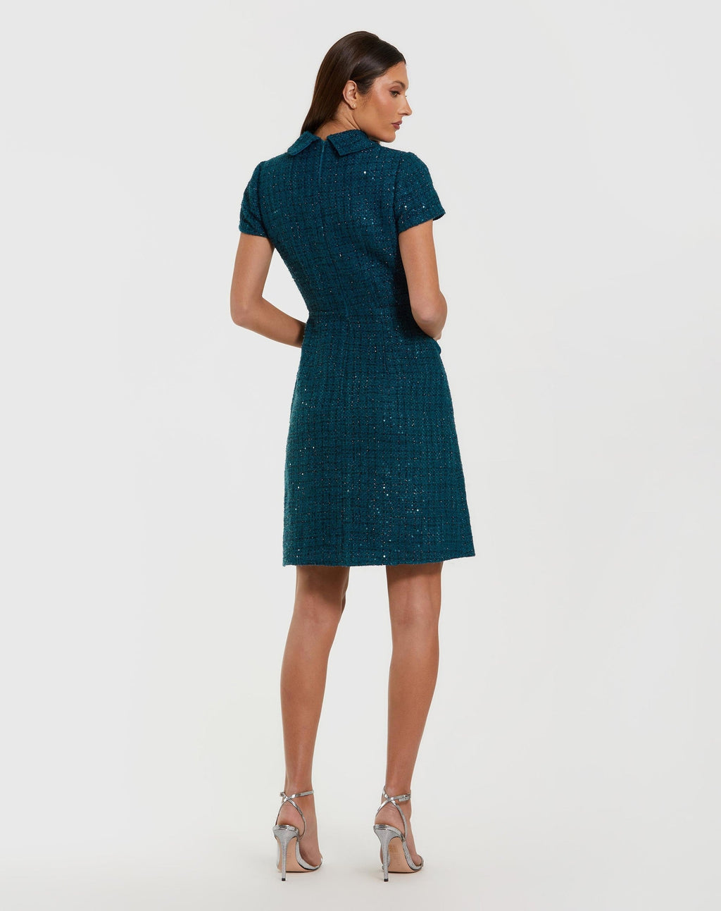 Teal Short Sleeve Collared Boucle Mini Dress