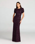 Blackberry Gathered Short Sleeve Embellished Gown