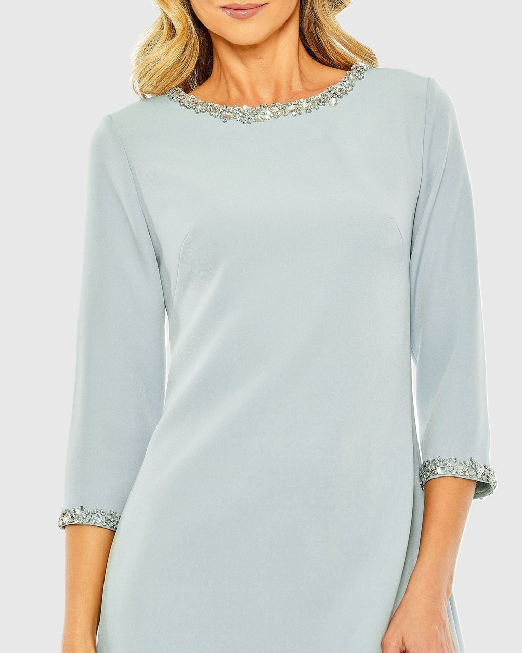 Seafoam Embellished Crepe Cocktail Dress