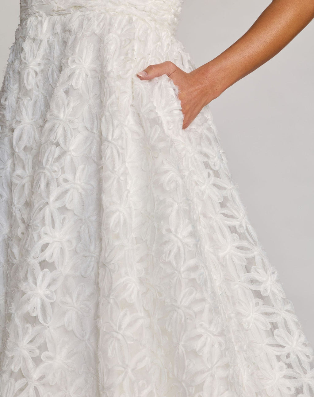 Ivory Tulle Floral Midi Dress With Pockets