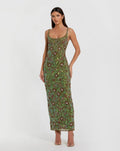 Olive Sleeveless Hand Embellished Floral Maxi Dress