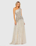 Silver Beaded Embellished One Shoulder A Line Gown