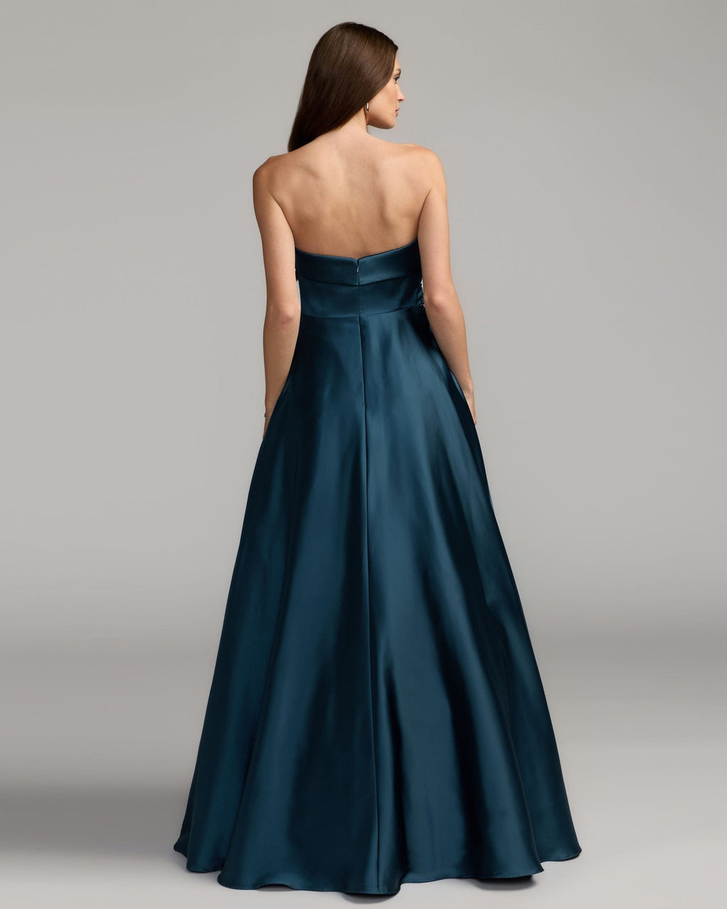 Navy Strapless Draped Satin Ball Gown