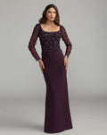 Amethyst Long Sleeve Beaded Column Gown
