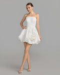 Ivory Strapless Mini Dress With 3D Rosette