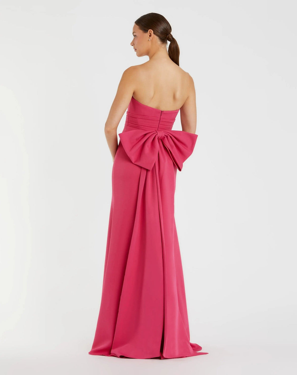 Hot Pink Strapless Gown With Oversized Bow