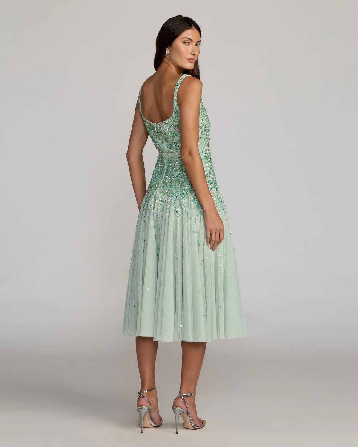 Seafoam Multi Beaded Sleeveless Scoop Neck Midi Dress