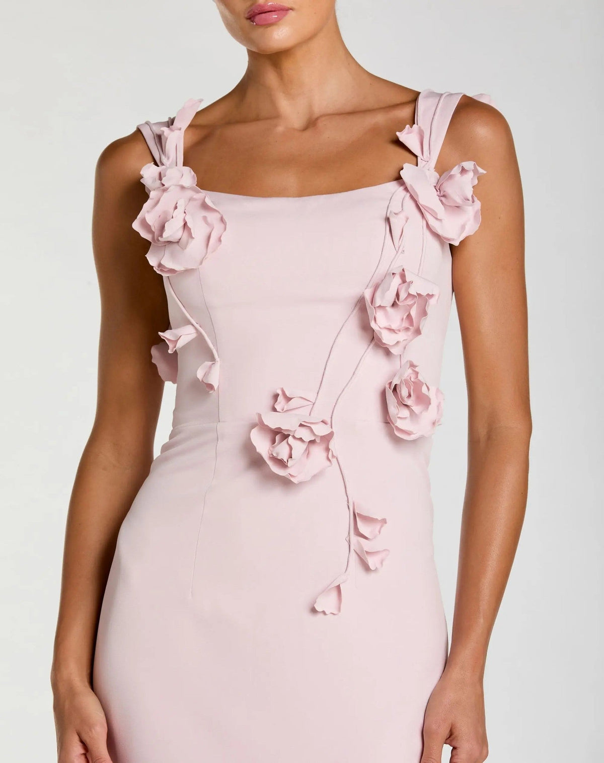 Blush Sleeveless Crepe Column Gown With Floral Detail