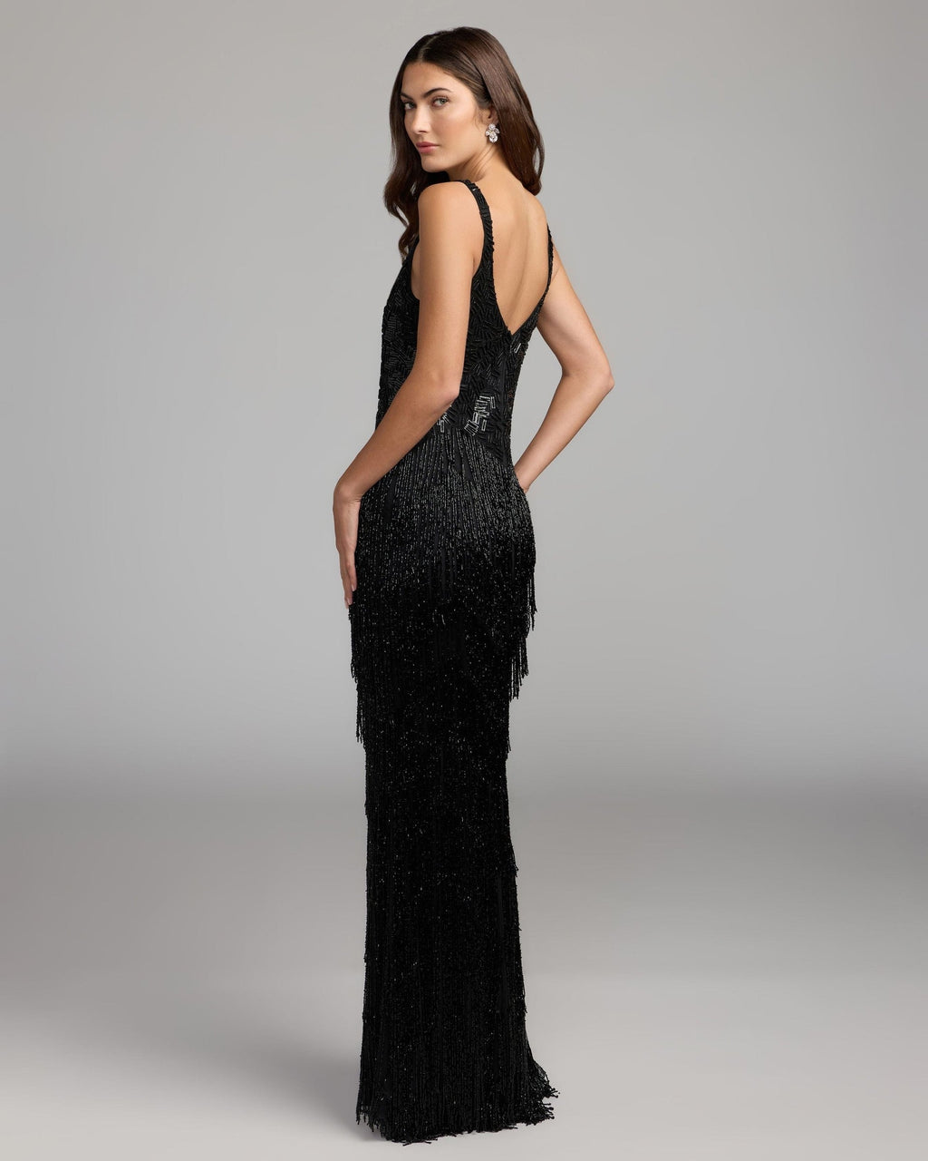 Black Beaded Fringe Sleeveless Gown