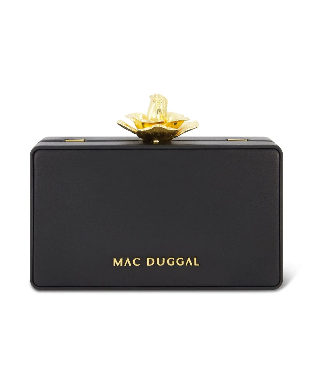 Black Mini Leather Clutch with Gold Rose Closure
