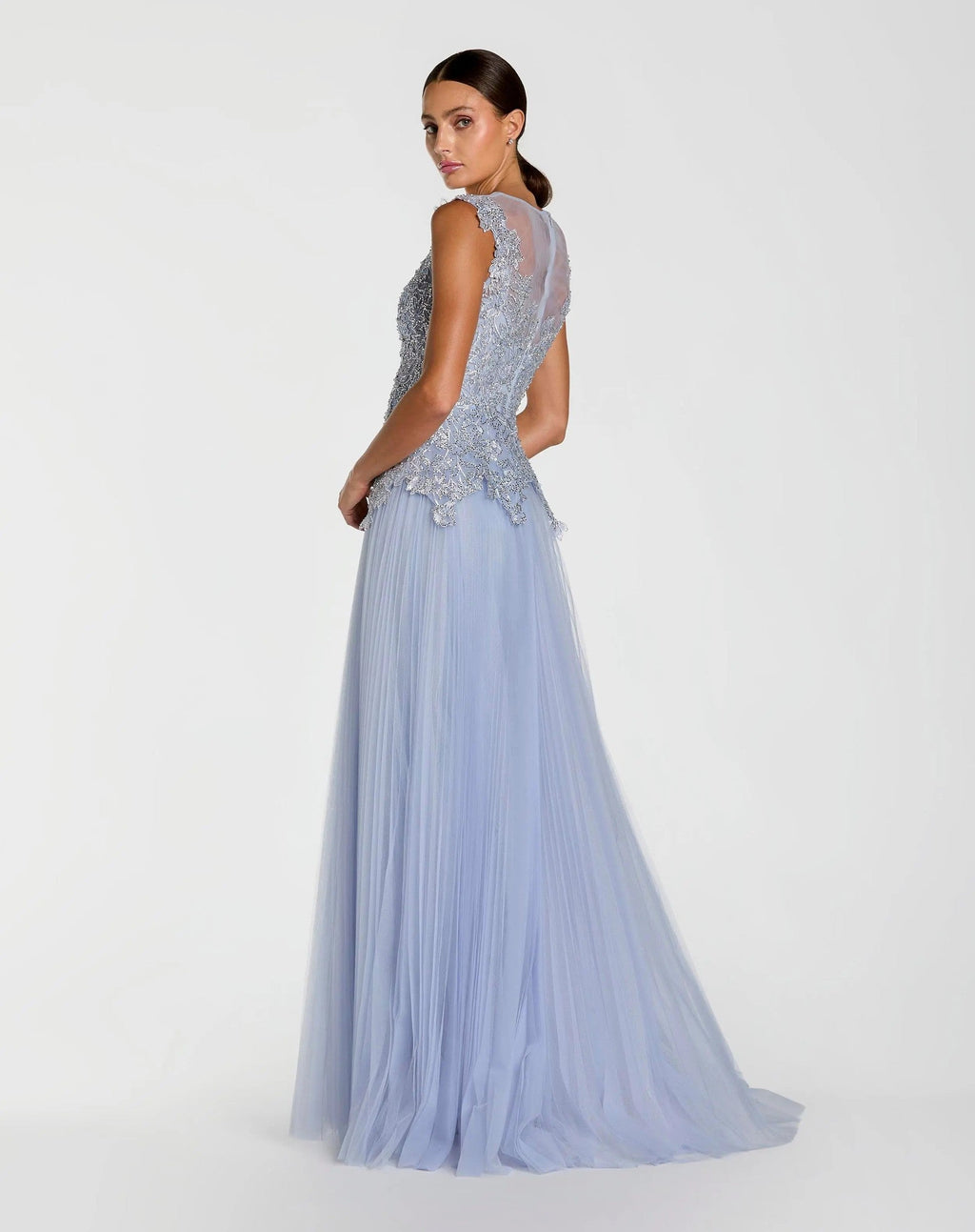 Periwinkle Sleeveless Embellished Bodice A-Line Gown