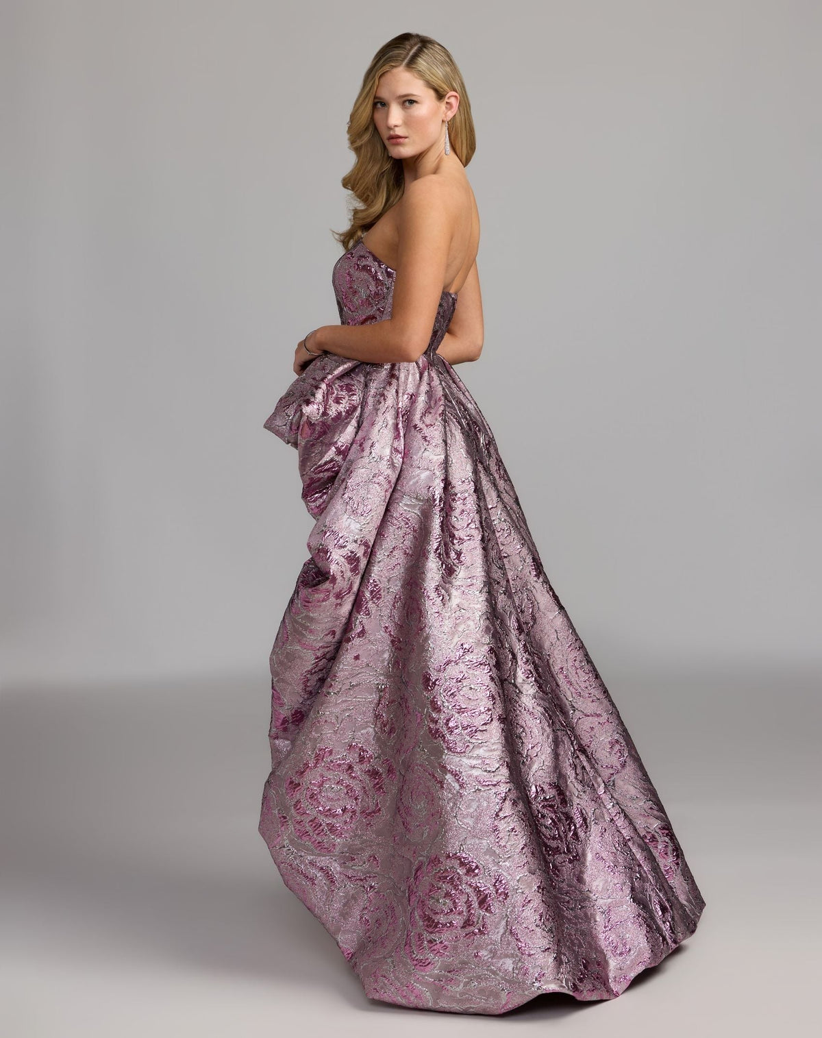Pink Metallic Strapless Gown With Bubble Overskirt