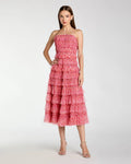 Floral Strapless Ruffle Midi Dress