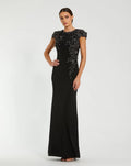 Black Multi Embellished Jersey Column Gown