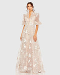 Blush Queen Anne Puff Sleeve Embroidered A-Line Gown