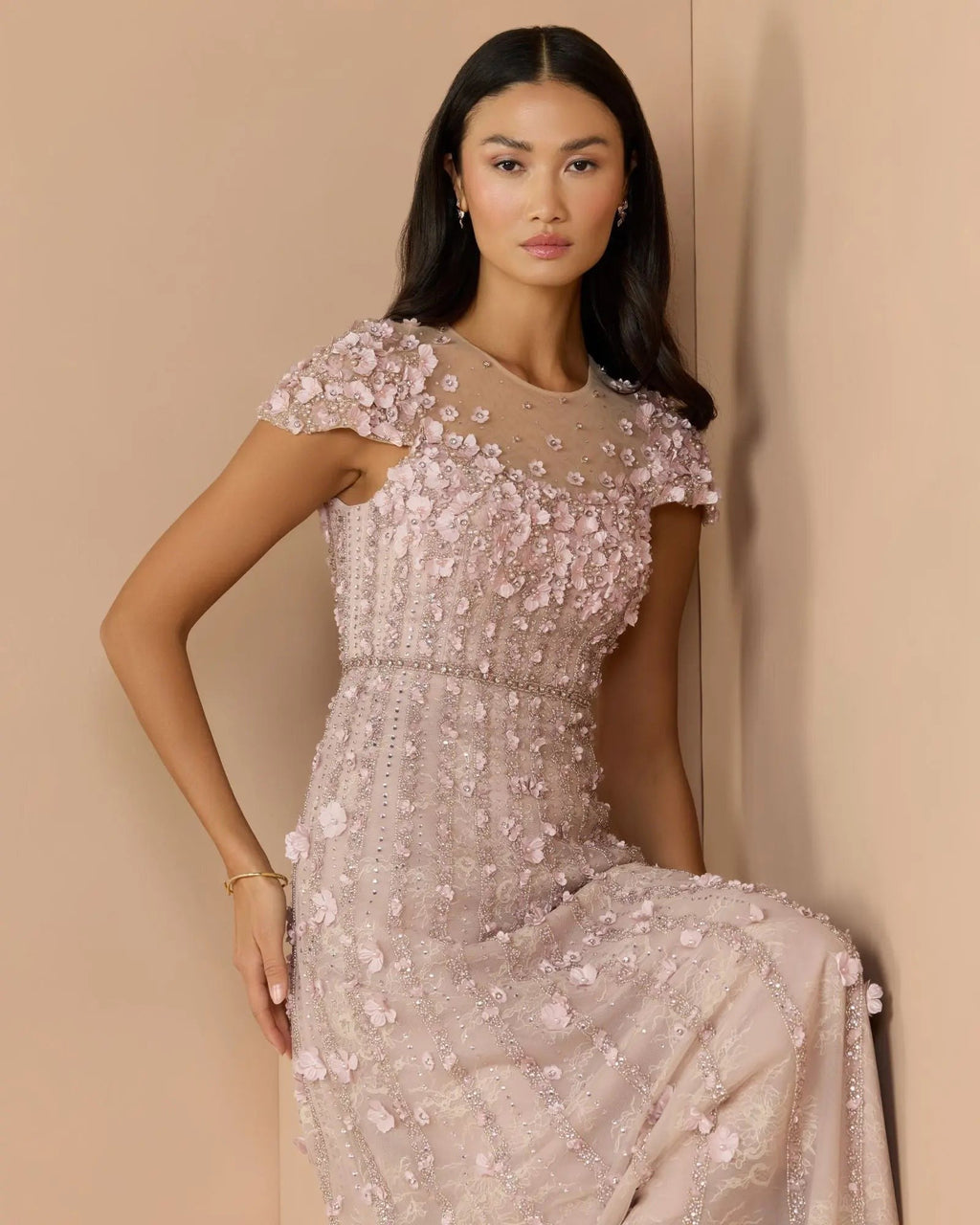 Vintage Lilac Embellished Lace Illusion Neck A-Line Gown