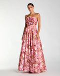 Rose Multi Strapless Floral Printed A-Line Gown With 3D Flower