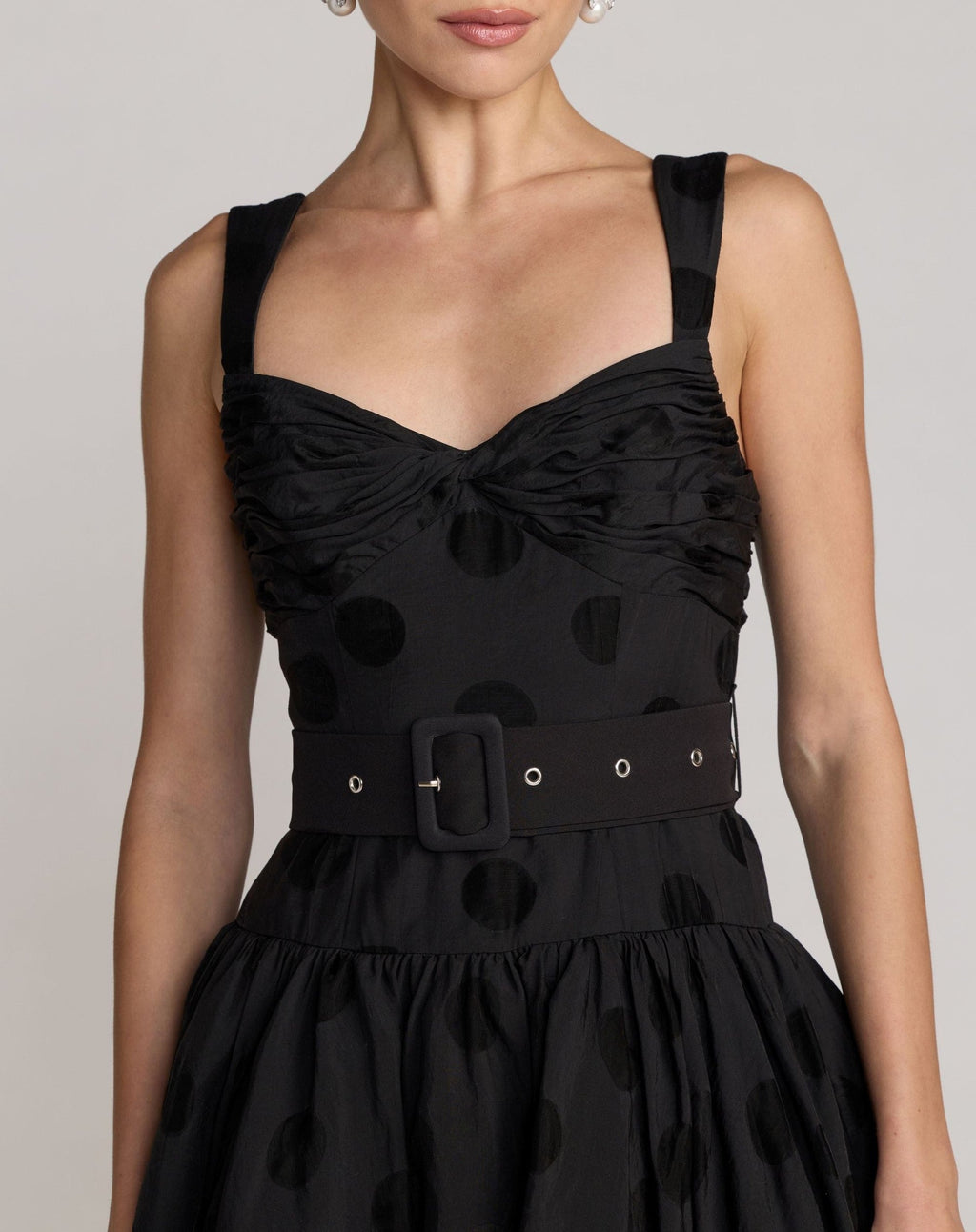 Black Polka Dot Belted Midi Dress